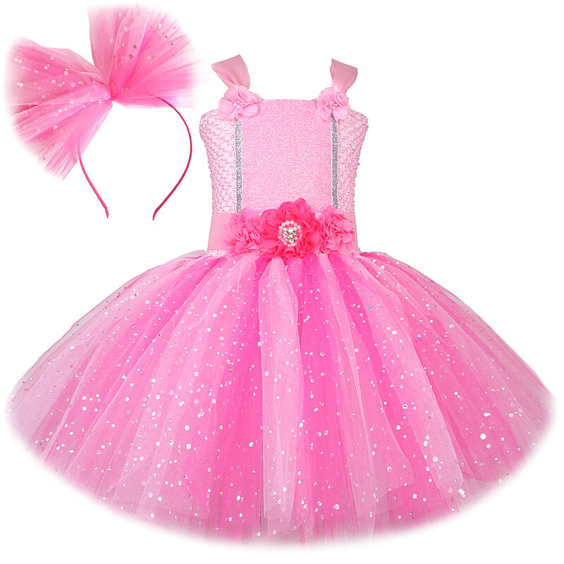 สีชมพูประกายดอกไม้ Fairy Tutu สำหรับสาววันเกิดพรรค Glitter Woodland Pixie เจ้าหญิงชุดเด็กฮาโลวีนเครื่องแต่งกาย
