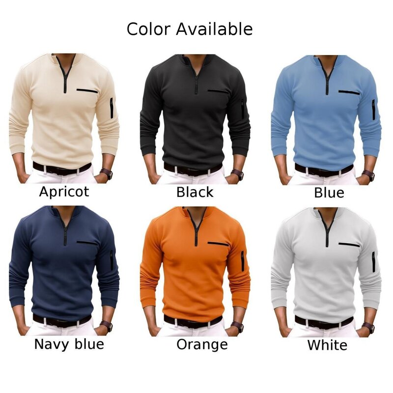 Comfy Hot Stylish T-shirt Mens Male Pullover Sweatshirts Top Daily Easy Care Lapel Long Sleeve Solid Color Sport