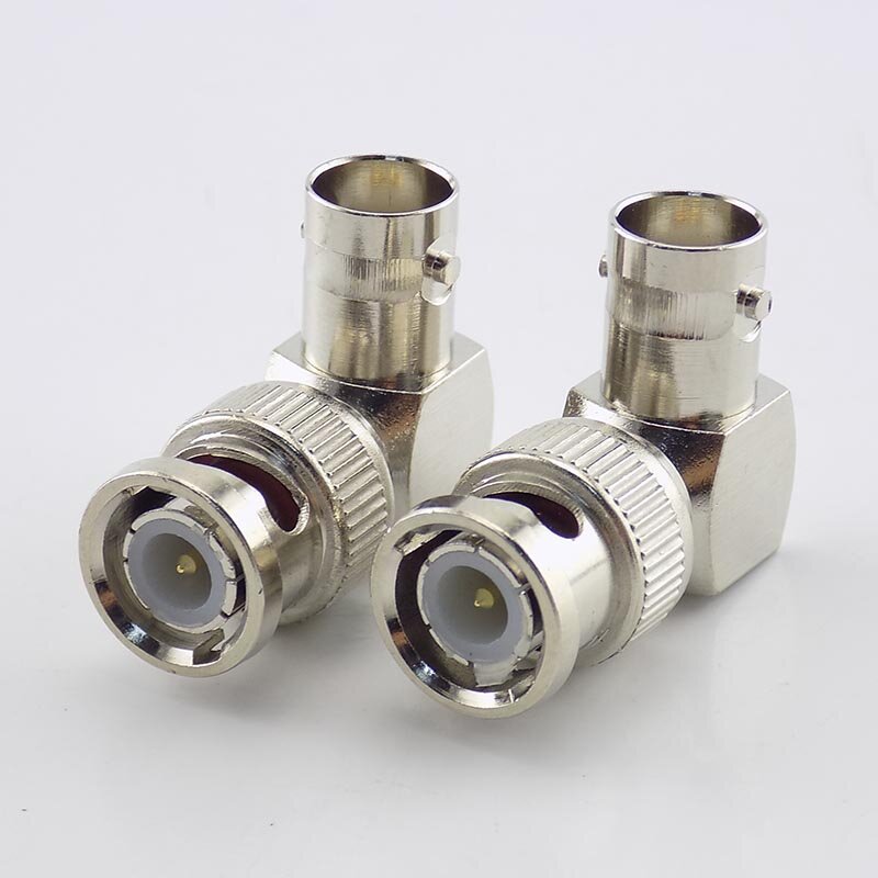 2Pcs BNC Male Connector Adapter L-shaped Right Angle to BNC Female Jacks Adapter for CCTV Security Video Surveillance System