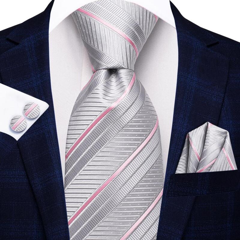 New Design Floral Silver Grey 2022 New Fashion Brand Tie for Men Wedding Party Necktie Handky Cufflinks Gift Wholesale Hi-Tie