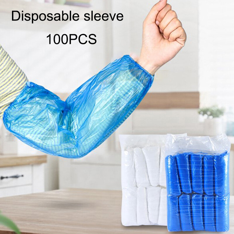 Одноразовые утолщенные полиэтиленовые рукава, пластиковые рукава, водонепроницаемые, пыленепроницаемые и маслостойкие защитные рукава, 100 шт.
