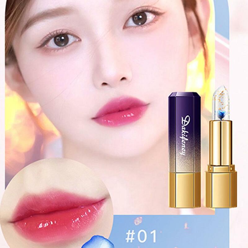 Rouge à lèvres transparent Jelly Flower, baume Jules proxy, gloss hydratant, maquillage sexy, bleu rose, document température