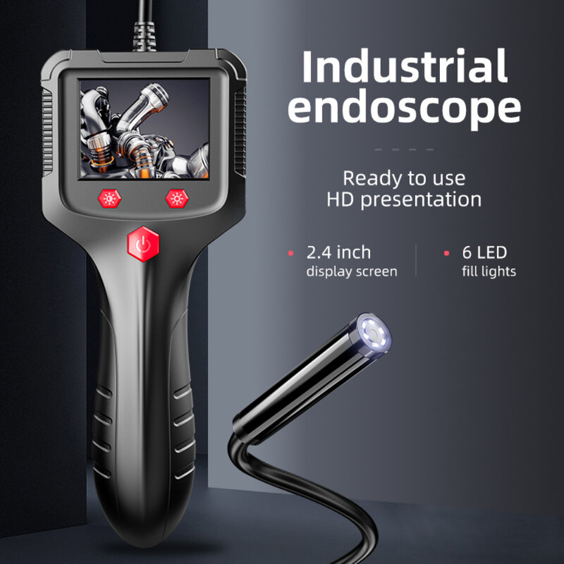 Industrial Endoscope Camera 2.4 Inch IPS Screen HD 1080P LED Light 15M Sewer Inspection Borescope Waterproof Detector Borescope