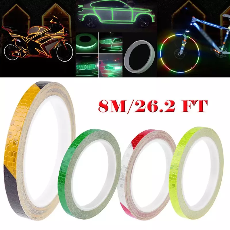 Pegatina reflectante para llanta de rueda, cinta luminosa para bicicleta, coche, motocicleta, accesorios de motocicleta, 8m