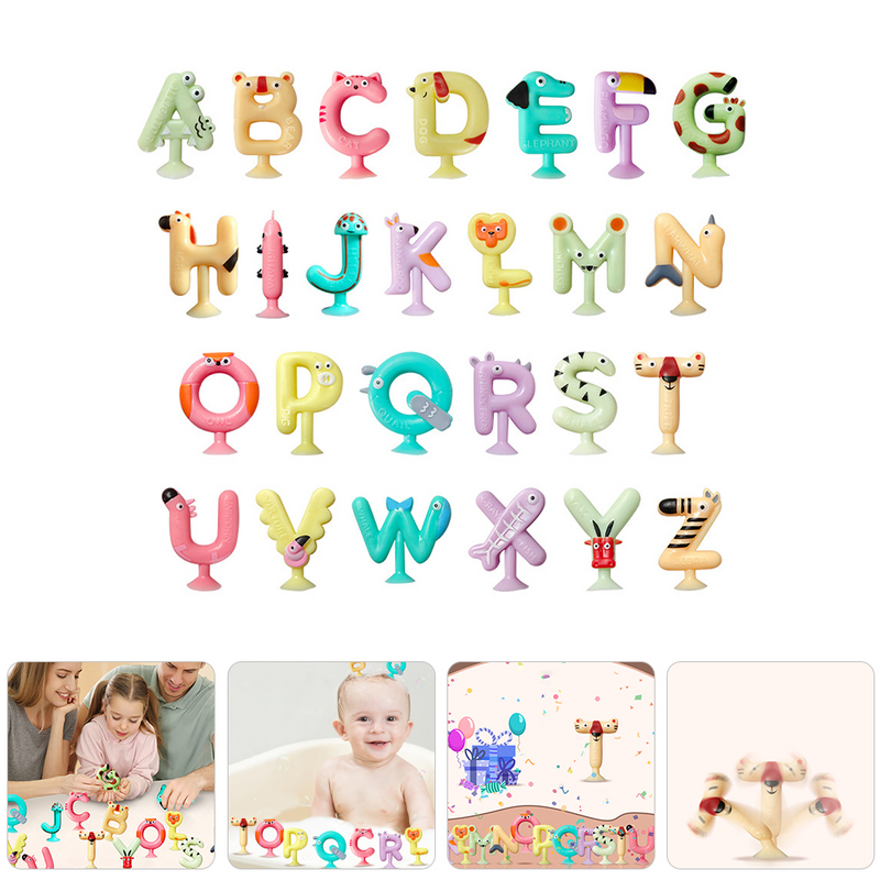 26 Stuks Zuignap Baby Bad Speelgoed Familie Spel Voor Kinderen Letters Kinderen Baby Bad Speelgoed Silicagel Woorden Spelling