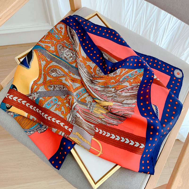Lenço de seda de praia feminino, lenço de luxo com xale quadrado, bandana fashion, novo estilo 70x70cm, primavera e outono