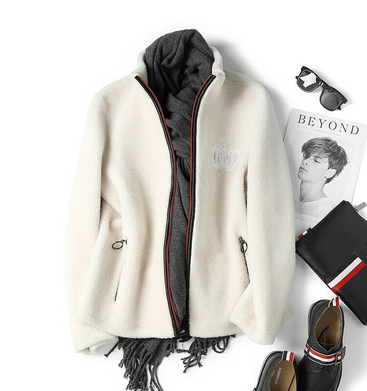 Tcyeek-羊の形をしたメンズコート,短い毛皮のジャケット,ウールのスタンドカラー,Lm234