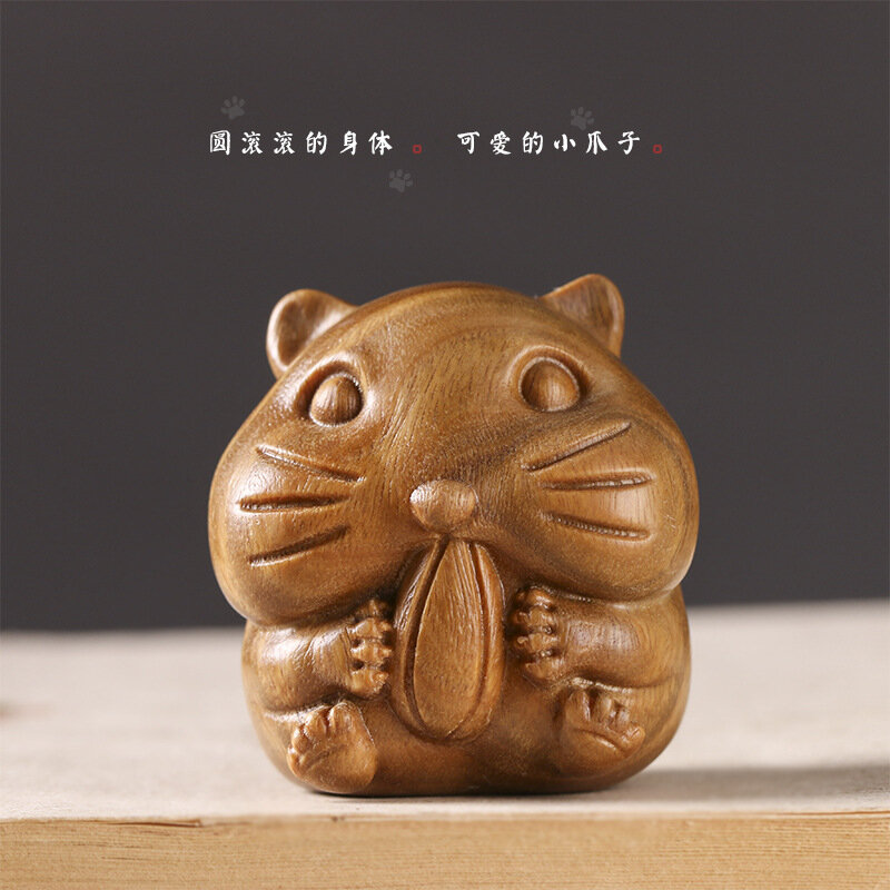 Miniature Model Round And Cute Little Hamster DIY Handmade Wood Carving Home Decoration Office Desktop Fun Decoration
