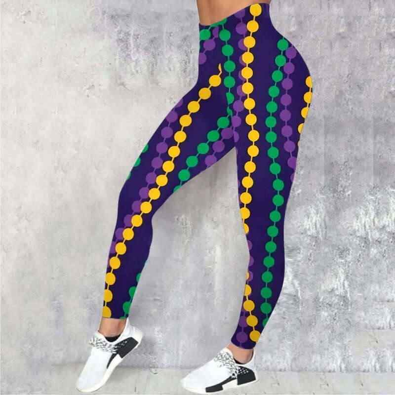Damska bezszwowe legginsy siłownia Fitness z wysokim stanem elastyczne legginsy Slim Mardi Gras nadruk legginsy treningowe seksowne damskie spodnie do jogi
