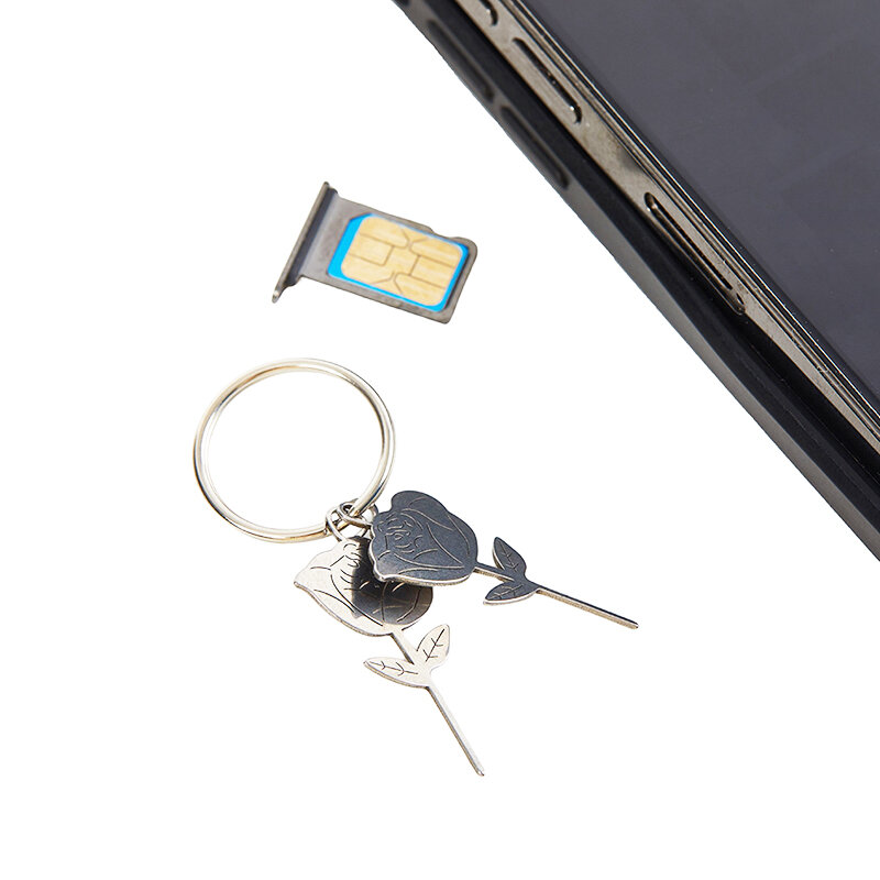 1Set jarum pengambilan kartu baja tahan karat bentuk mawar untuk ponsel pintar alat kunci Pin pelepas baki kartu Sim bidal Universal