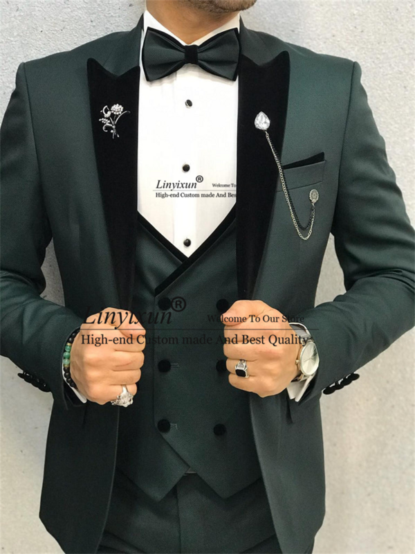 Esmoquin clásico con solapa de pico negro para hombre, conjunto de 3 piezas, Blazer para baile de graduación, traje formal para hombre
