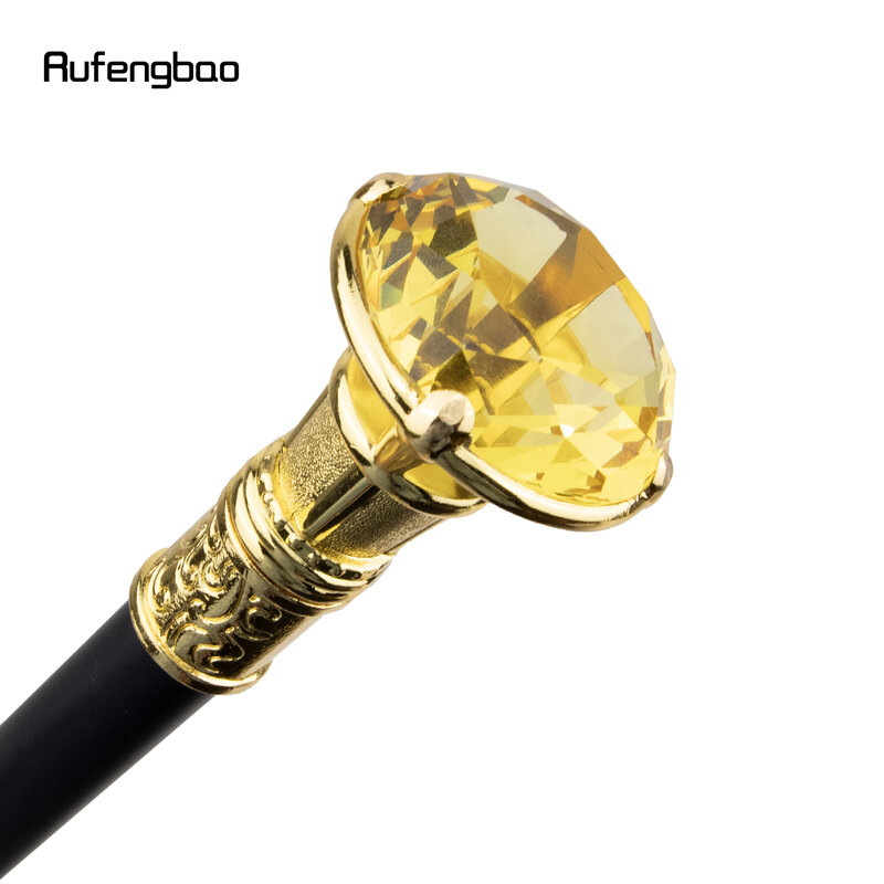 Yellow Diamond Single Joint Golden Walking Stick with Hidden Plate Self Defense Fashion Cane Plate Cosplay Crosier Stick 93cm