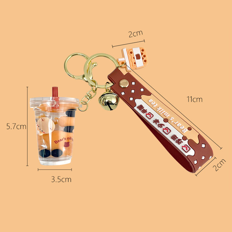 Milk Tea Cup Bear Keychains Cute Light Milk Tea Cup Floating Bear  Handbag Bag Purse Pendant Key Holder