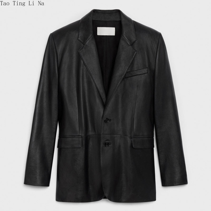 2022 casaco de couro feminino oversize mid-length pele de carneiro terno de couro g2