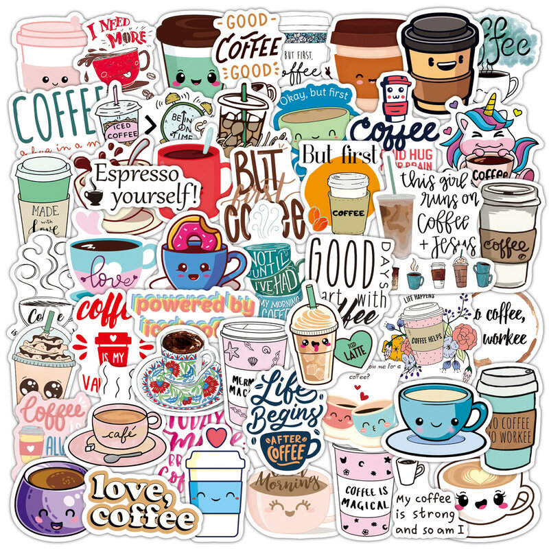 Cartoon Milk Tea Coffee Series Adesivos, Graffiti Adesivos, Adequado para Laptop, Capacetes, Decoração Desktop, DIY, Brinquedo, Atacado, 50Pcs
