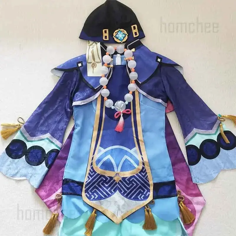 Qiqi Impact Cosplay Costume, Robe, Chapeau, Chaussettes, Sorts, Perruque Qi, Zombie Girl Game