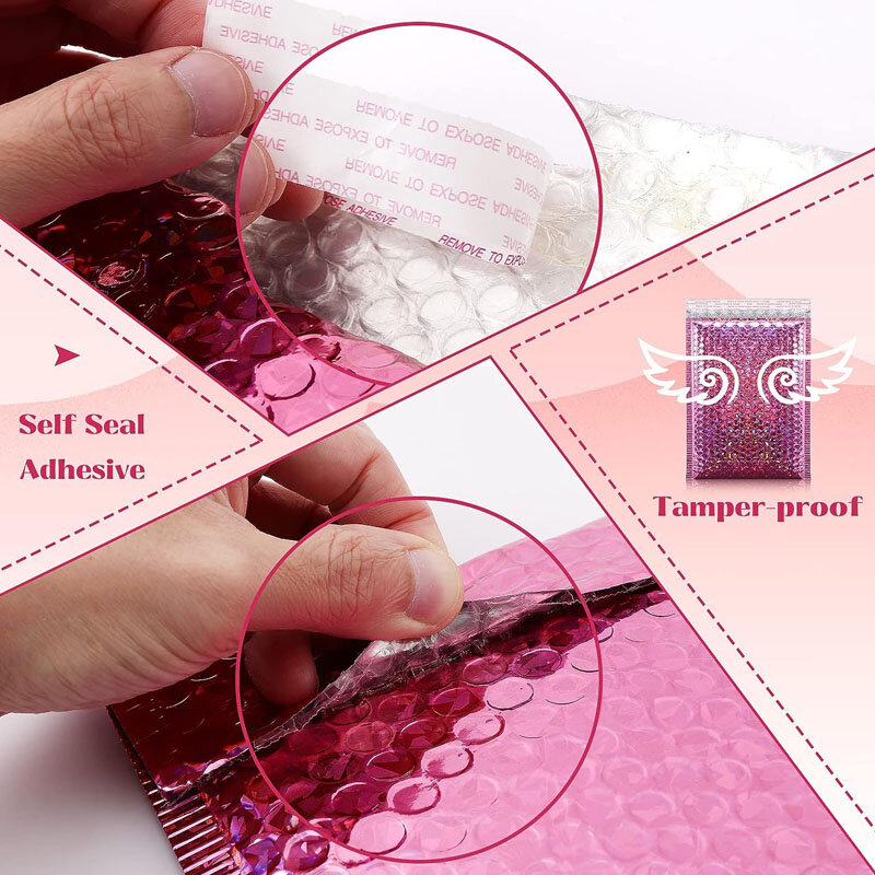 50Pcs Holographic Mailer Laser Pink Mailing Envelope Waterproof Courier Bag Padded Bubble Envelopes Packaging Bag for Shipping