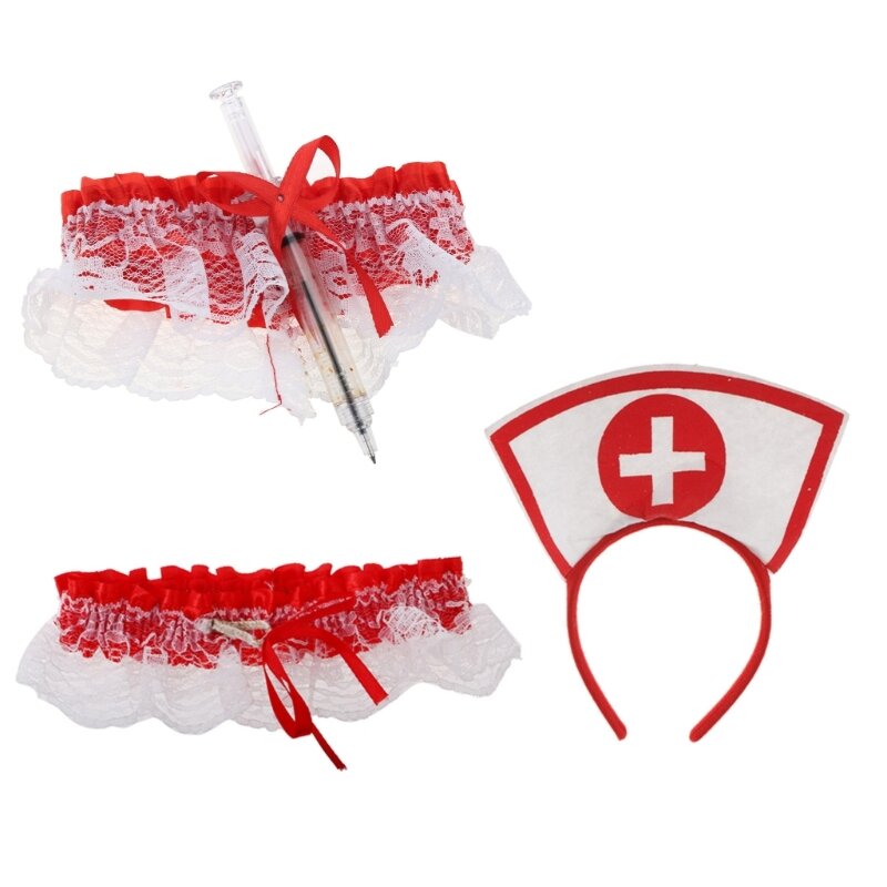 Diadema enfermera Halloween, estetoscopio, bolígrafo y cinturón para muslo, disfraz para fiesta