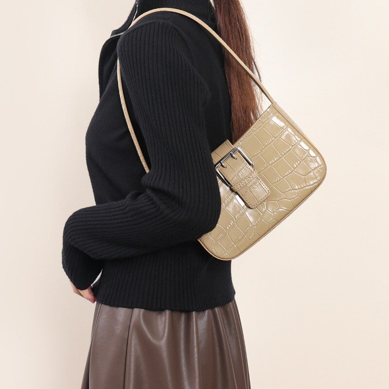 Bolso portátil de cuero de cocodrilo de lujo para mujer, bolso clásico Retro de un hombro, diseño Sense Top