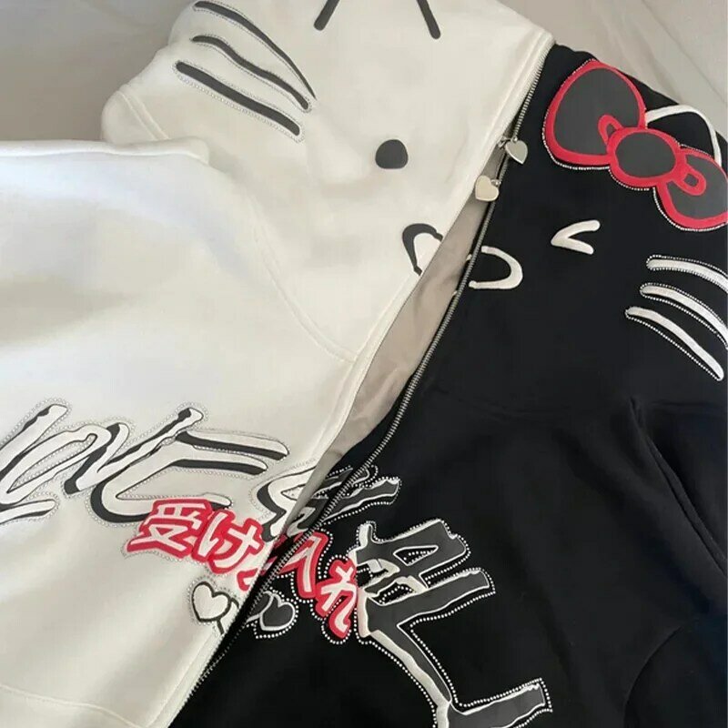Ins y2k Reiß verschluss Hoodie Kawaii Harajuku Druck Streetwear Herren Damen bekleidung übergroße Hoodie Sweatshirt Mode lässige Tops