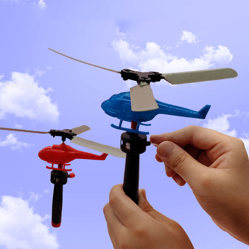 Pesawat Helikopter Model penerbangan, mainan pesawat helikopter tali tarik gagang, mainan luar ruangan untuk anak-anak, bermain Drone pesawat serut, hadiah Hari anak-anak