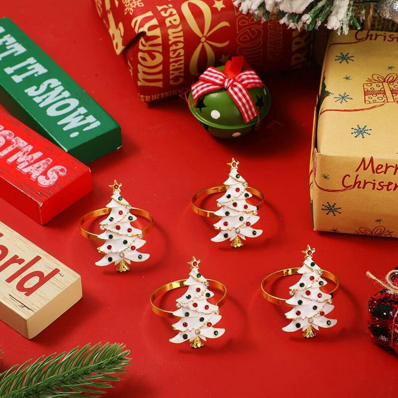 우아한 에나멜 크리스마스 냅킨 반지, 크리스마스 트리 순록 눈송이 냅킨 홀더, 크리스마스 웨딩 파티 테이블 장식, 6 개