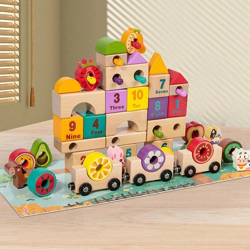 Juego de bloques de construcción de madera, juguetes Montessori para regalos de cumpleaños y Año Nuevo