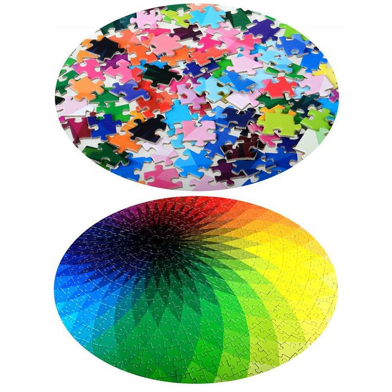 다채로운 레인보우 퍼즐 원형 기하학 사진 퍼즐, 성인 어린이 교육 스트레스 감소 장난감 직소 퍼즐 종이, 세트당 1000 개