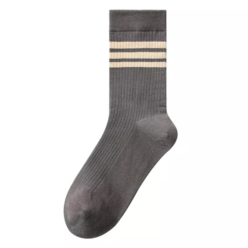 LO Pure Cotton Striped Mid Length Socks FOR MEN'S Antibacterial Socks Autumn and Winter Solid Color Long Socks SIZE 40-45