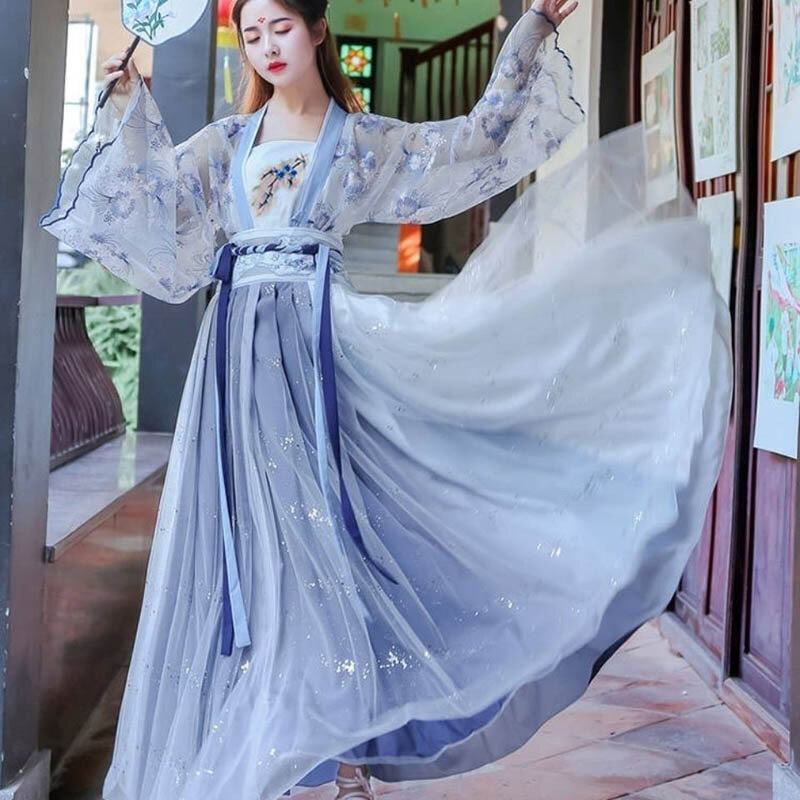 요정 한푸 정장 폴리에스터 꽃 인쇄 허리 라인 캐주얼 드레스 길이, 발목 통기성 여성 의류, 새로운 중국 스타일