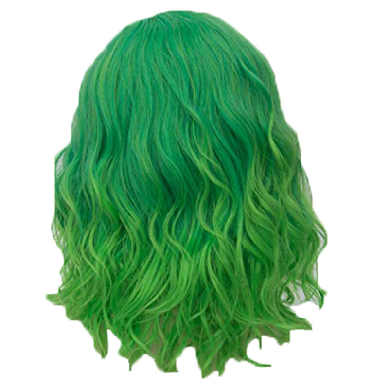Wig Cosplay wanita, hijau, panjang bahu, bagian samping, Wig bergelombang, rambut sintetis tahan panas, pakaian harian, Wig pesta yang cocok