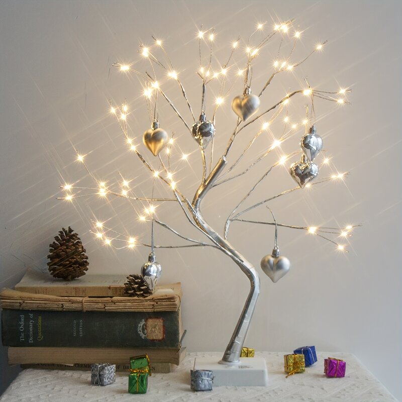 1 buah, lampu pohon Bonsai buatan pedesaan dengan lampu LED 108, 8 mode & Waktu, tinggi 17 inci untuk dekorasi Natal dalam ruangan rumah, Fe