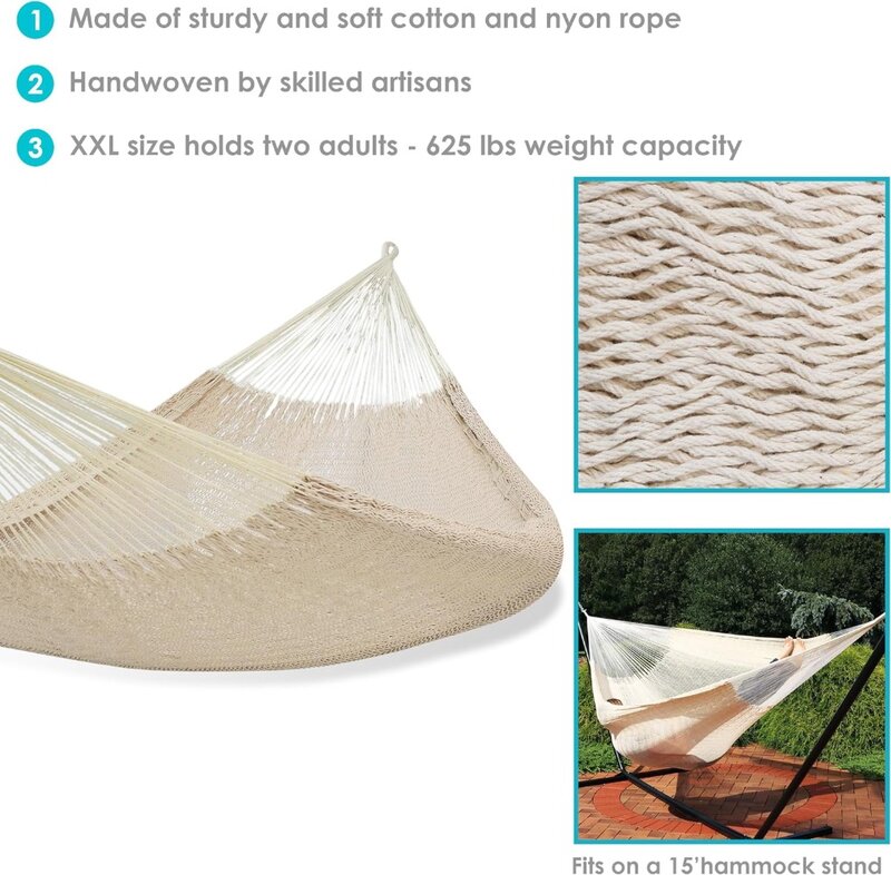 Sunnydaze-Rede familiar maia, tecidos à mão, cabo grosso XXL, resistente, capacidade de 625 kg