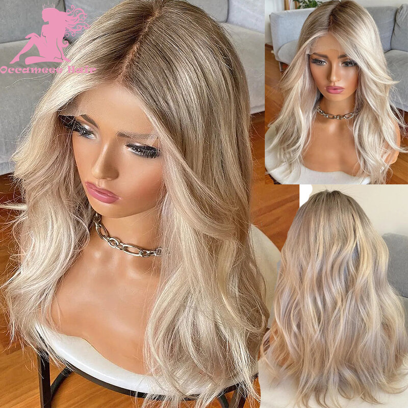 Ash Blonde Cor Brasileira Virgem Peruca de Cabelo Humano, 360 Full Lace Frontal Wig, Pré Arrancadas HD Transparente Lace, 13x6