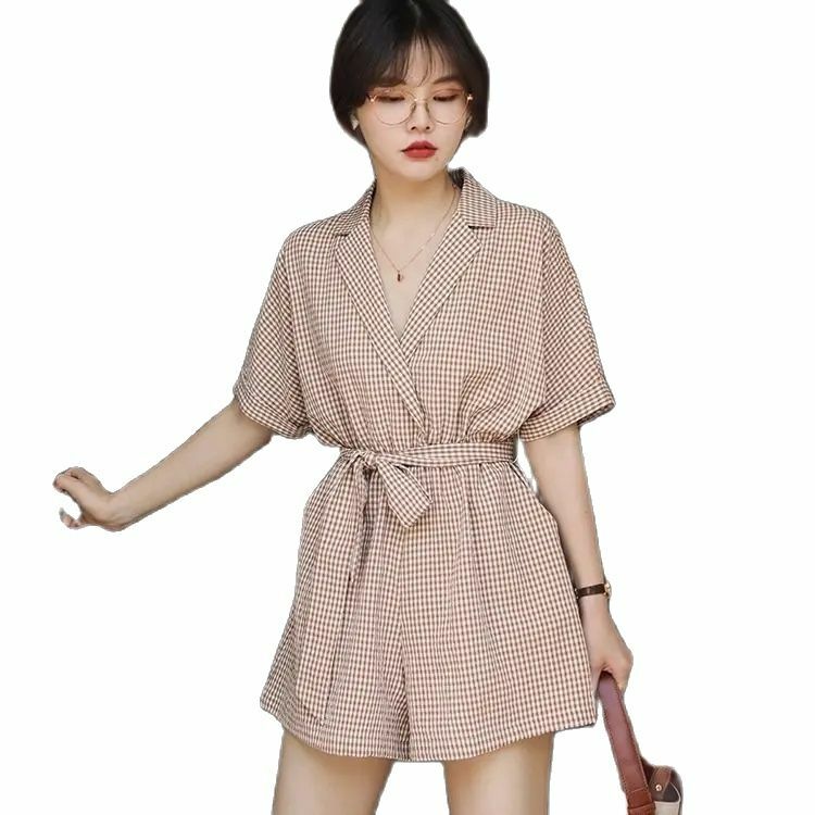 Mamelucos con cordones para mujer, trajes de oficina de pierna ancha, ropa Popular coreana, elegante, Vintage, gris, Chic, Verano