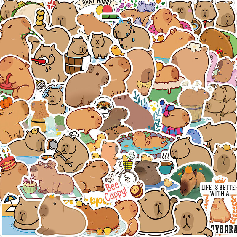 Pegatinas de dibujos animados para niños, pegatinas de Capybara de 10/30/50 piezas, decoración artesanal, diario, álbum de recortes, pegatina impermeable, regalo de papelería
