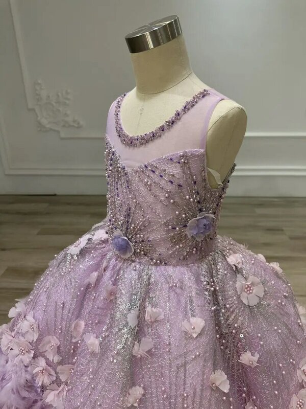 فستان الأميرة الأرجواني لطيف زهرة الأطفال
