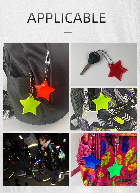 Estrela colorida reflexiva chaveiro saco pingente acessórios refletor chaveiros para segurança visível noite tráfego refletor segurança