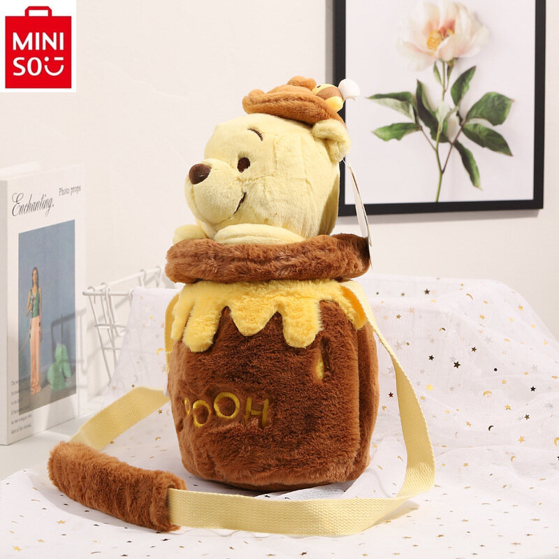 Miniso-Urso Winnie bolsa de pelúcia feminina, bolsa tiracolo fofa, de armazenamento de alta qualidade, bolsa de ombro doce, moda MINISO, Disney