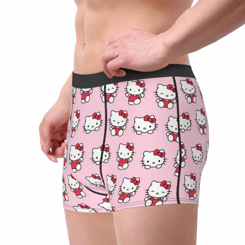 Men's Hello Kitty Padrão Roupa Interior, impresso personalizado Sanrio Boxer, Cuecas Shorts, Calcinhas, Cuecas macias