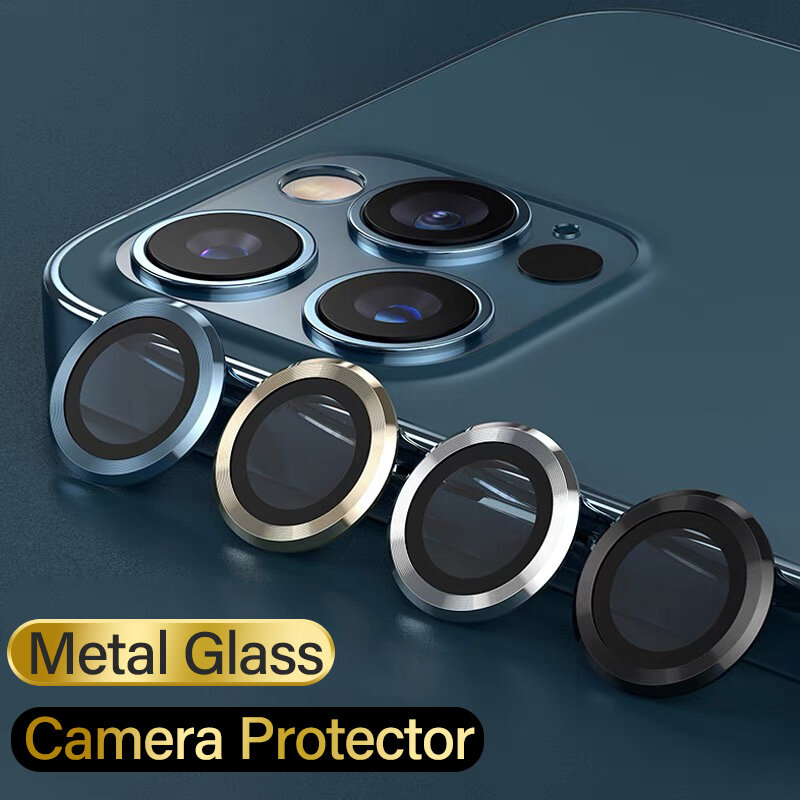 Anillo de Metal Protector de lente de cámara de vidrio para iPhone 11 12 13 14 Pro Max, Protector de cámara de cubierta completa para iPhone 14 Plus 12 13 Mini