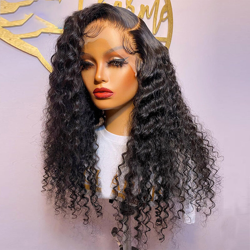 26inch Soft Natural Black Kinky Curly 180Density Lace Front Wig For Black Women BabyHair Glueless Preplucked Heat Resistant