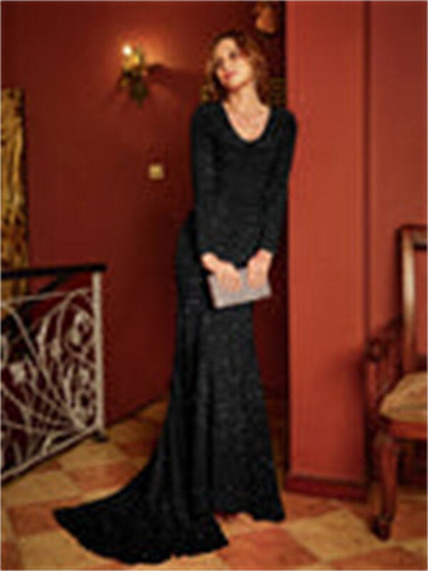 Exquisite Sexy Sequin Mermaid Cocktail Dresses V-Neck Long Sleeve Corset Sparkly Floor-Length Formal Ball Party Gowns Women