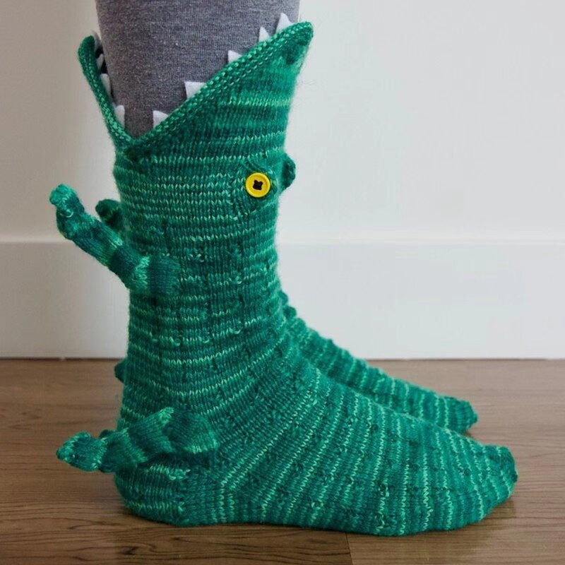 Новинка Рождественский подарок носки Акула хамелеон крокодил 3D креативные с широким горлом вязаные носки Милая новинка зимние теплые носки для пола