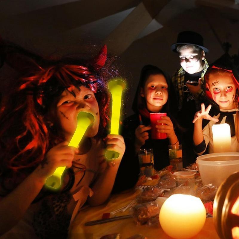 Barras luminosas multiusos para fiestas, palos brillantes con forma de hueso, de larga duración, para Halloween