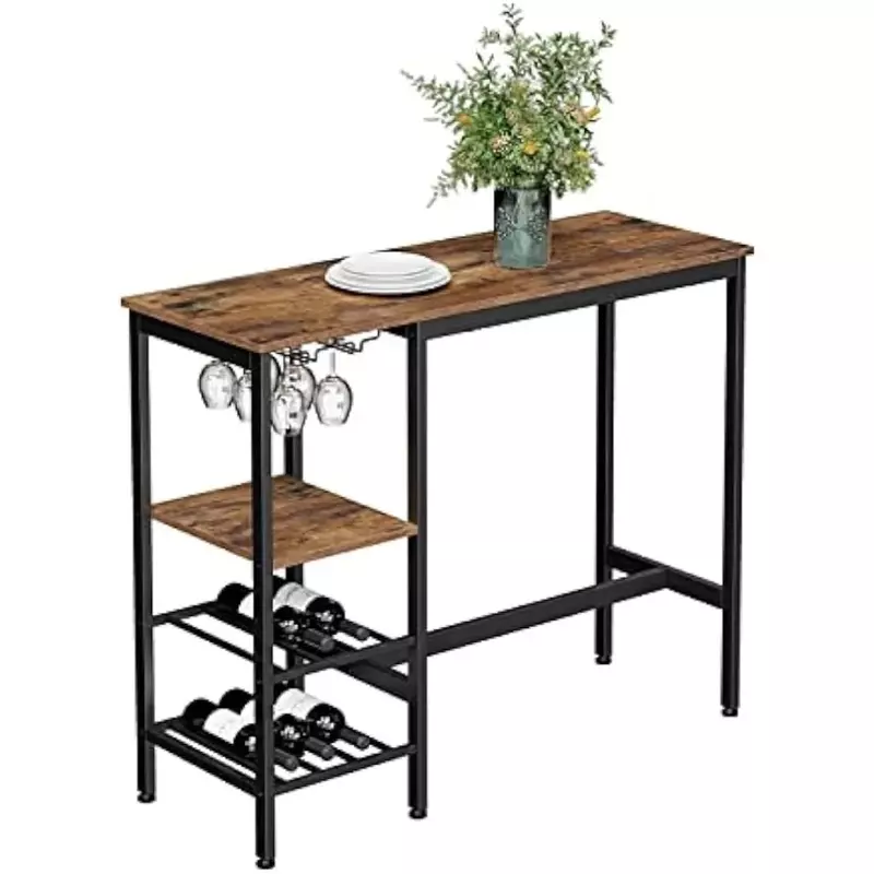 Bar table with sturdy metal frame, easy to assemble, industrial design, 15.7 x 43.3 x 35.4 inches, rustic brown