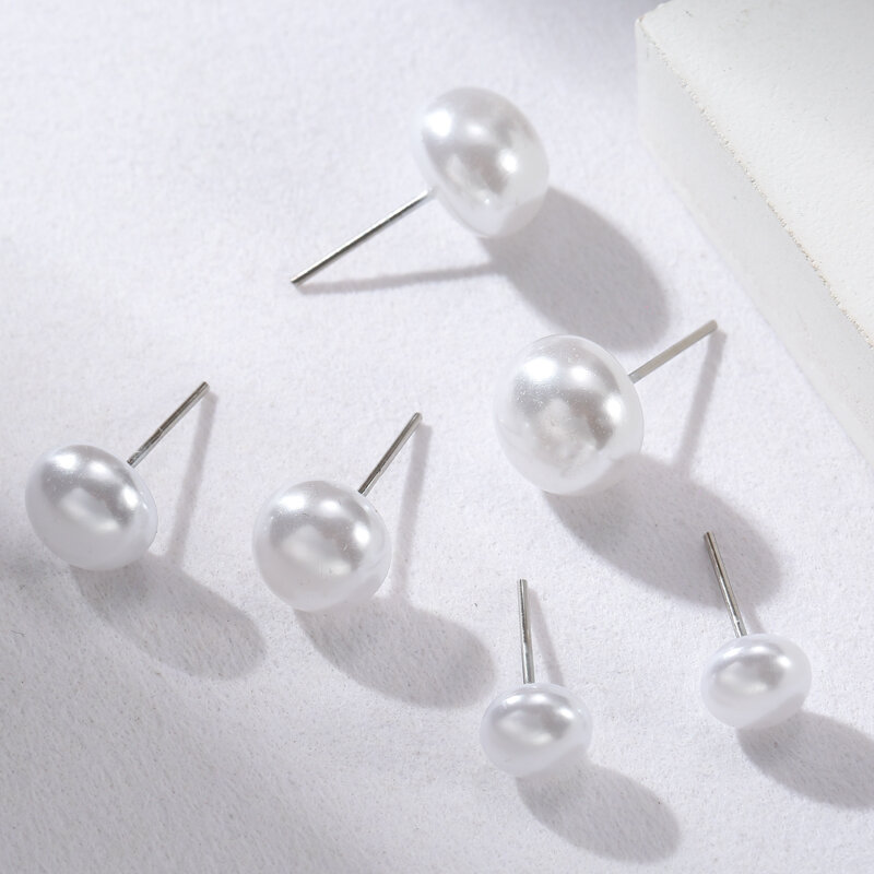 Baru 12 Pasang/Set Anting-Anting Kancing Mutiara Imitasi Putih untuk Perhiasan Telinga Wanita Anak Perempuan Bola Bulat 8Mm 10Mm 12Mm
