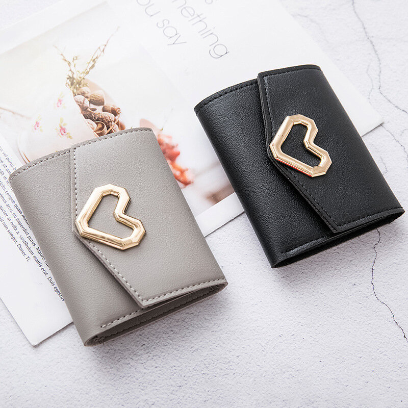 Kurze Frauen Brieftaschen herzförmige süße kleine Frauen Brieftasche Pu Leder schlanke einfache weibliche Geldbörse