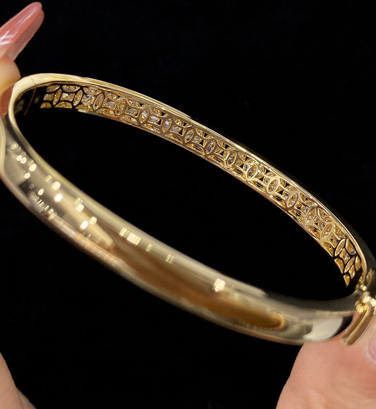Luokend-brazalete de oro amarillo de 18 quilates para mujer, joyería de lujo con diseño brillante, diamante Natural Real de 100% quilates, 5,47