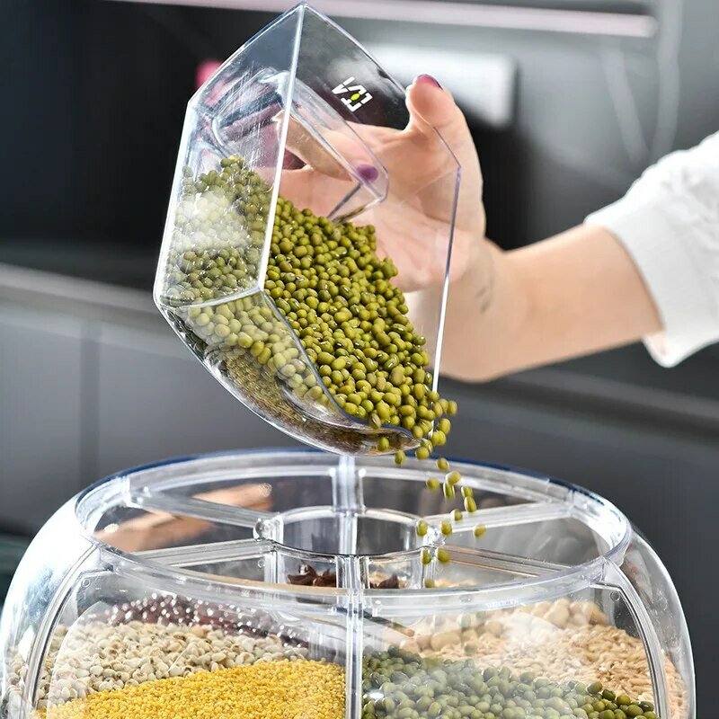 Вращающийся на 360 ° дозатор для зерна коробка для хранения зерна прозрачная герметичная банка круглая кухонная емкость для риса устойчивая к насекомым емкость для риса